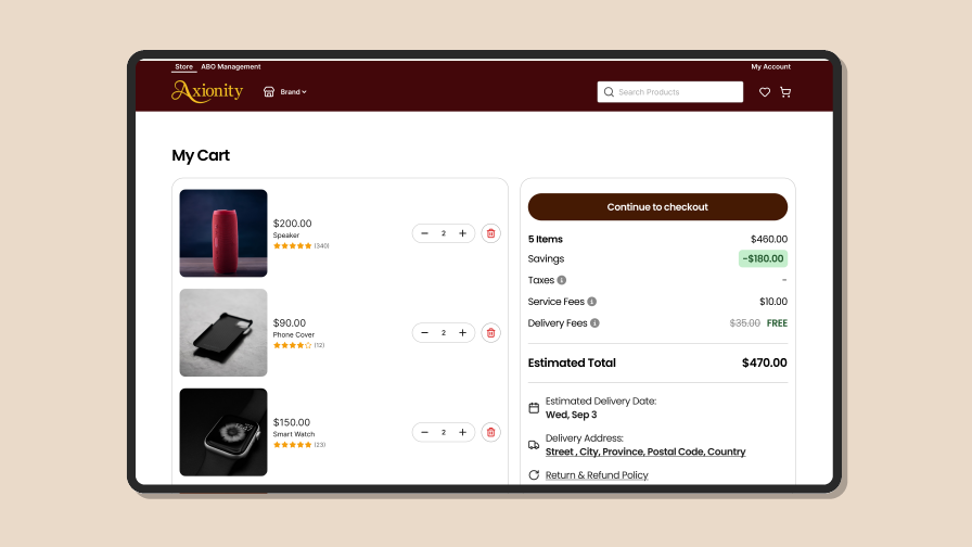 Axionity user interface details